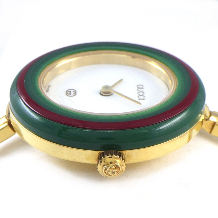 グッチ GUCCI 腕時計 チェンジベゼル 1100L マルチカラーベゼル 全11色 ホワイト文字盤 GP クオーツアナログ 【中古】