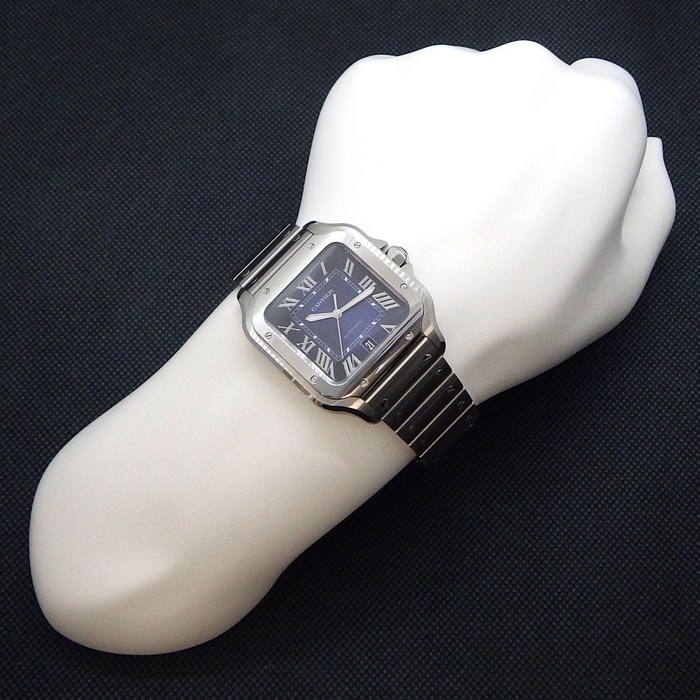 カルティエ Cartier 腕時計 サントス LM WSSA0071 スクエア ネイビーグラデーション文字盤 ローマンインデックス デイト 夜光針 SS 自動巻き 【箱・保付き】 【中古】