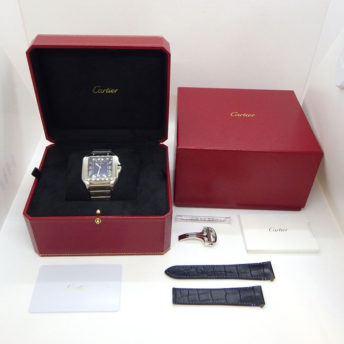 カルティエ Cartier 腕時計 サントス LM WSSA0071 スクエア ネイビーグラデーション文字盤 ローマンインデックス デイト 夜光針 SS 自動巻き 【箱・保付き】 【中古】
