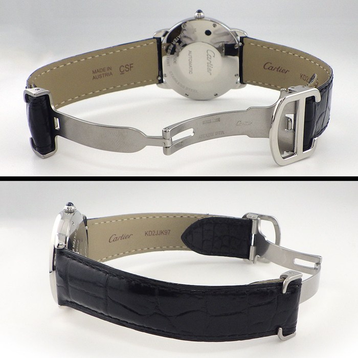 カルティエ Cartier 腕時計 ロンドソロ WSRN0021 シルバー文字盤 ローマンインデックス ブラック クロコダイルレザーベルト SS 自動巻き 【中古】