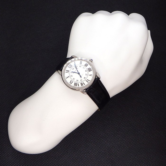 カルティエ Cartier 腕時計 ロンドソロ WSRN0021 シルバー文字盤 ローマンインデックス ブラック クロコダイルレザーベルト SS 自動巻き 【中古】