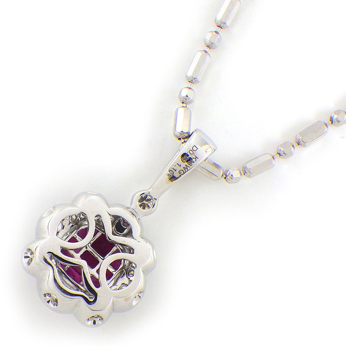 【ルビー ダイヤモンド】 ネックレス フラワー ルビー 計1.10ct ダイヤモンド 計0.39ct K18WG 【中古】