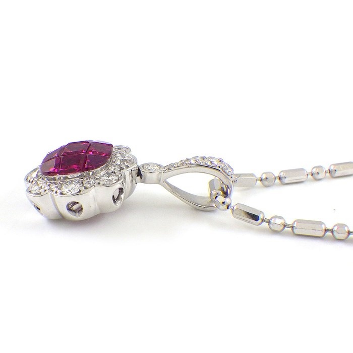 【ルビー ダイヤモンド】 ネックレス フラワー ルビー 計1.10ct ダイヤモンド 計0.39ct K18WG 【中古】