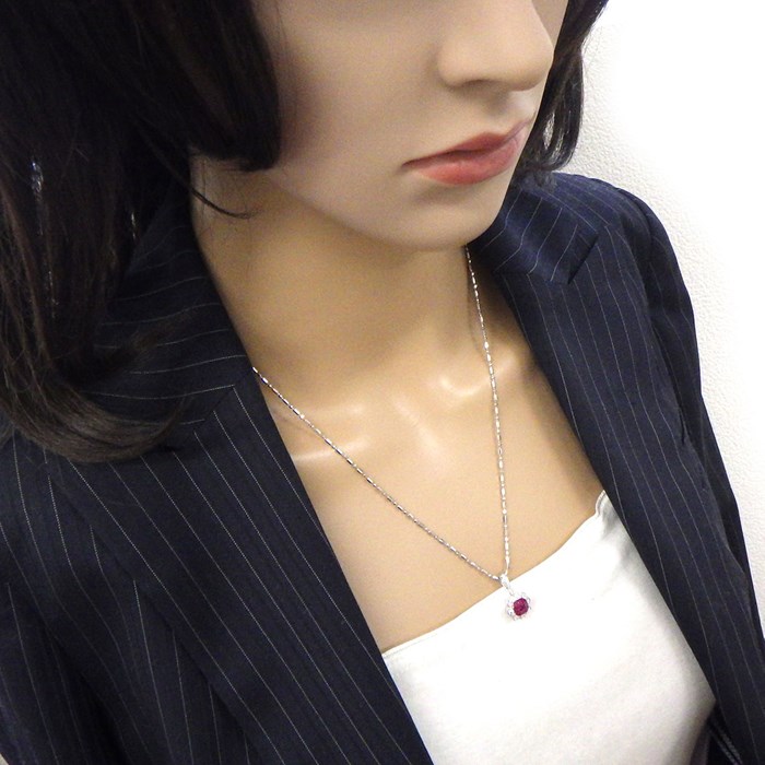 【ルビー ダイヤモンド】 ネックレス フラワー ルビー 計1.10ct ダイヤモンド 計0.39ct K18WG 【中古】