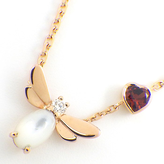 ショーメ Chaumet ネックレス アトラップ モワ ヒ゛ーモチーフ ホワイト シェル ガーネット ダイヤモンド K18PG 【中古】
