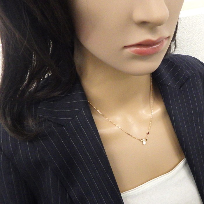ショーメ Chaumet ネックレス アトラップ モワ ヒ゛ーモチーフ ホワイト シェル ガーネット ダイヤモンド K18PG 【中古】
