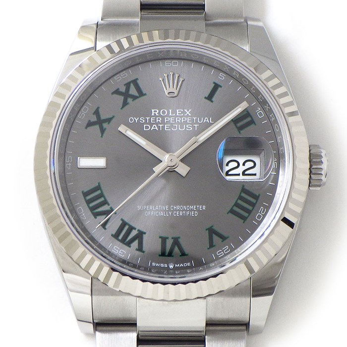 ロレックス Rolex 腕時計 デイトジャスト 36 126234 サンレイ スレート文字盤 ローマンインデックス ルーレット刻印 デイト K18WG SS 自動巻き 【中古】