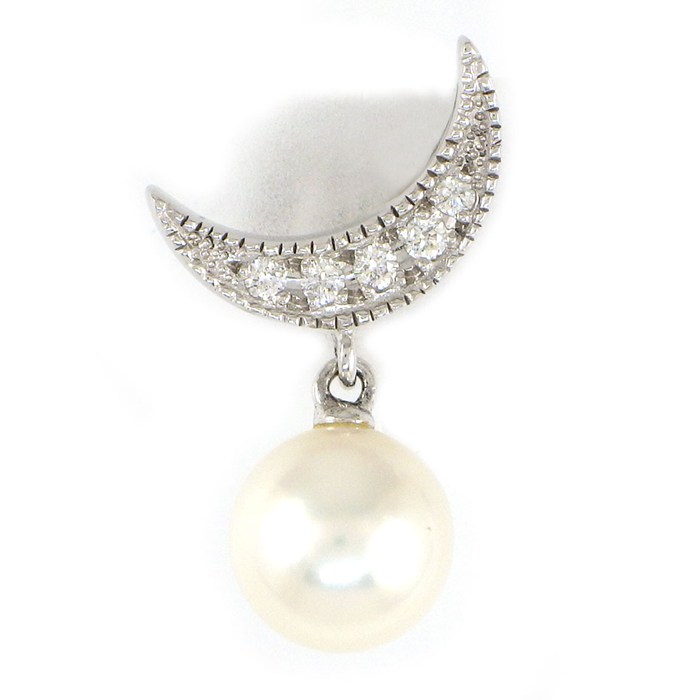 ミキモト MIKIMOTO ピンブローチ ムーン 月モチーフ パール 7mm珠 ダイヤモンド K18WG 【中古】