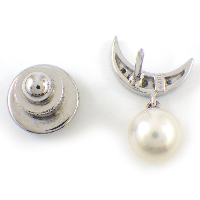 ミキモト MIKIMOTO ピンブローチ ムーン 月モチーフ パール 7mm珠 ダイヤモンド K18WG 【中古】