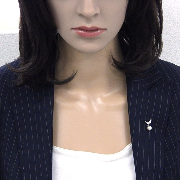 ミキモト MIKIMOTO ピンブローチ ムーン 月モチーフ パール 7mm珠 ダイヤモンド K18WG 【中古】