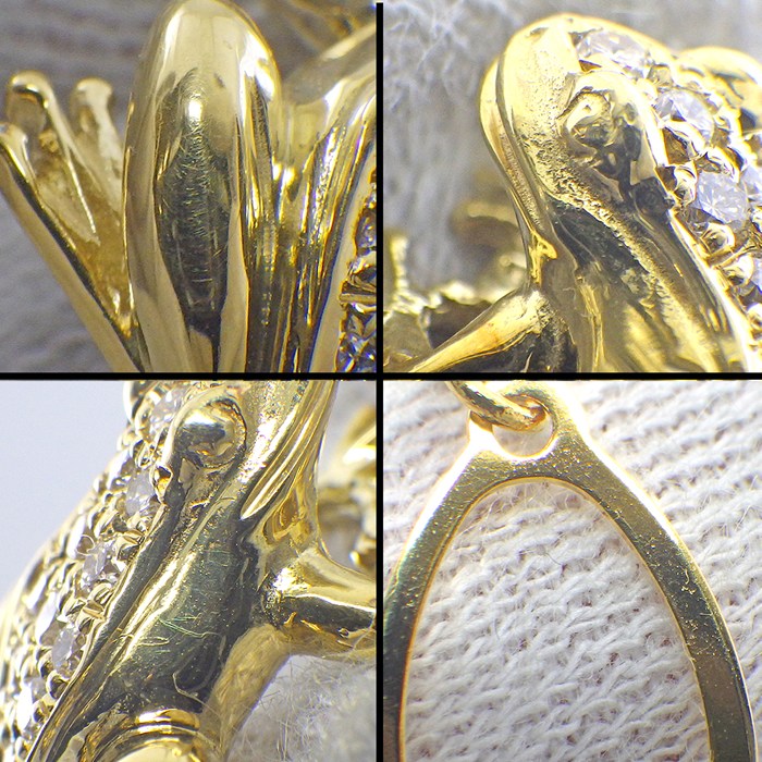 【ダイヤモンド】 ピンブローチ カエル モチーフ ラウンドブリリアントカット ダイヤモンド 計0.20ct K18YG 【中古】