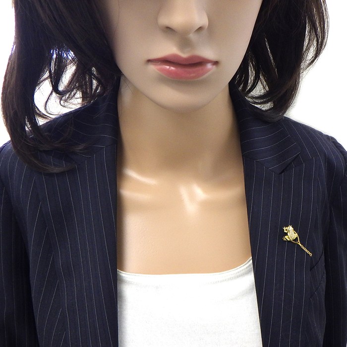 【ダイヤモンド】 ピンブローチ カエル モチーフ ラウンドブリリアントカット ダイヤモンド 計0.20ct K18YG 【中古】