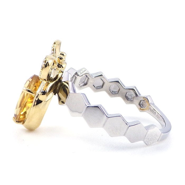 【シトリン ダイヤモンド】 リング ミツバチ モチーフ 1ポイント オーバルカット シトリン 1.00ct パヴェ ダイヤモンド 0.20ct PT950 K18YG 12号