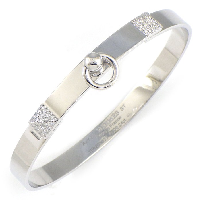 エルメス HERMES バングル コリエドシアン PM ピラミッド メドール スタッズ パヴェ ダイヤモンド 計0.24ct K18WG / #ST 【中古】