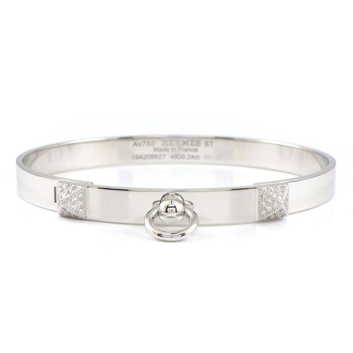 エルメス HERMES バングル コリエドシアン PM ピラミッド メドール スタッズ パヴェ ダイヤモンド 計0.24ct K18WG / #ST 【中古】