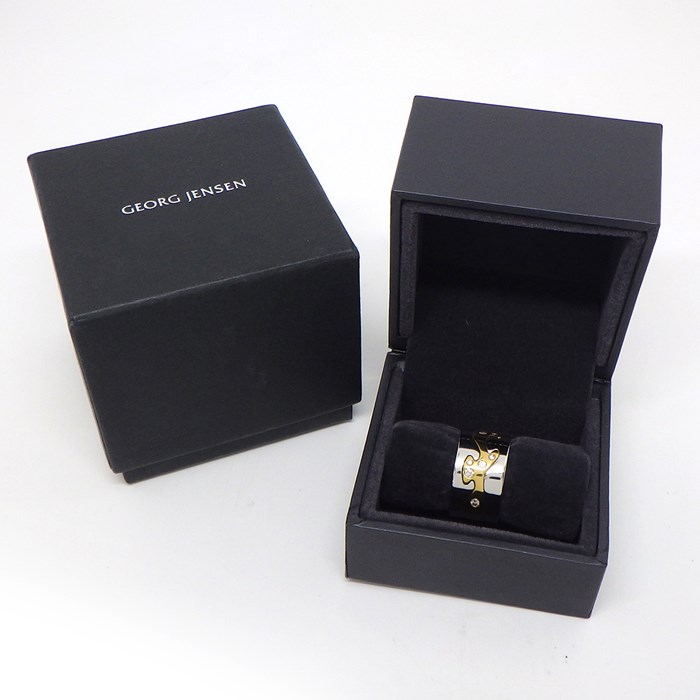 ジョージジェンセン Georg Jensen リング 【3点セット】 フュージョン 3バンド 3連 ウェーブ ダイヤモンド K18YG K18WG 12.5号 / #51 【中古】