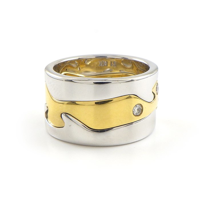 ジョージジェンセン Georg Jensen リング 【3点セット】 フュージョン 3バンド 3連 ウェーブ ダイヤモンド K18YG K18WG 12.5号 / #51 【中古】