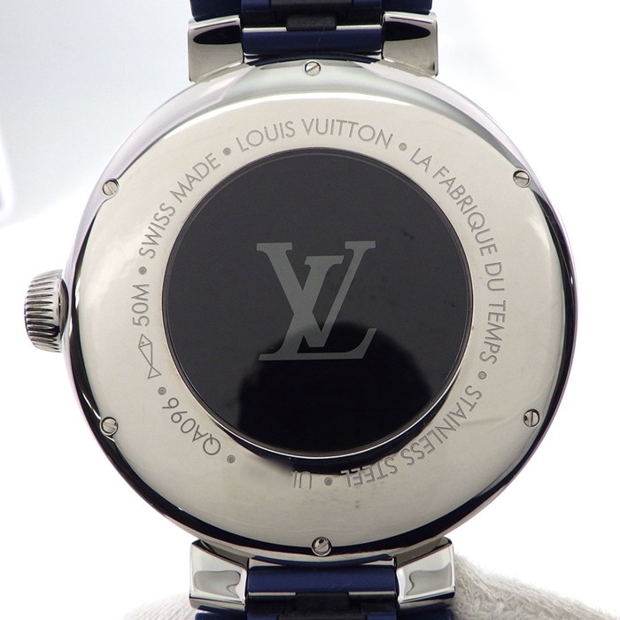 ルイ・ヴィトン LOUIS VUITTON 腕時計 タンブール QA096 シルバー文字盤 GMT ブルー ラバーベルト SS クオーツアナログ 【箱・保付き】 【中古】