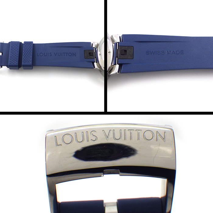 ルイ・ヴィトン LOUIS VUITTON 腕時計 タンブール QA096 シルバー文字盤 GMT ブルー ラバーベルト SS クオーツアナログ 【箱・保付き】 【中古】