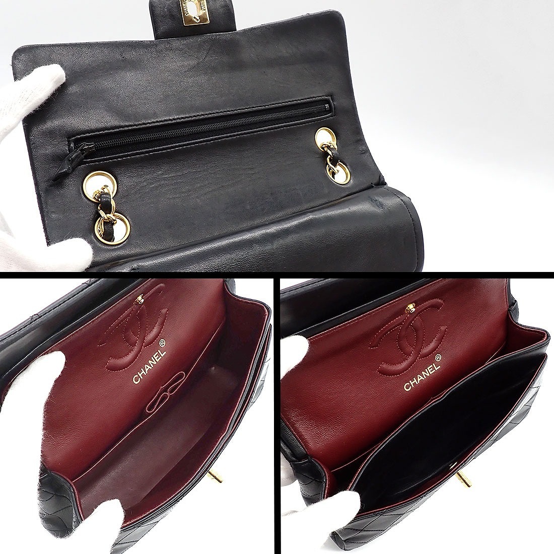 シャネル CHANEL ショルダーバッグ マトラッセ23 クラシック スモール A01113 2021年 ブラック ボルドー ラムスキン ゴールド金具 【中古】 シャネル CHANEL ショルダーバッグ マトラッセ23 クラシック スモール