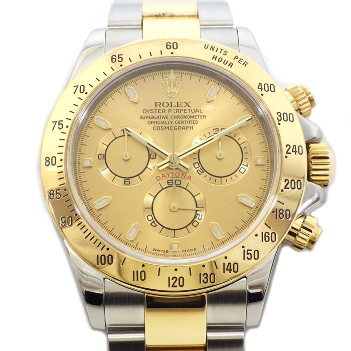 ロレックス Rolex 腕時計 コスモグラフ デイトナ M116523 P番（2000年製造） クロノグラフ タキメーター スモールセコンド シャンパンゴールド文字盤 K18YG SS 自動巻き 【中古】