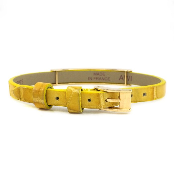 カルティエ Cartier ブレスレット ラブ プレート 3モチーフ ビス K18YG 革 イエロー 【中古】