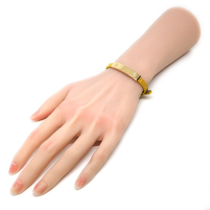 カルティエ Cartier ブレスレット ラブ プレート 3モチーフ ビス K18YG 革 イエロー 【中古】