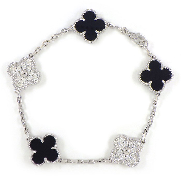 ヴァンクリーフ＆アーペル Van Cleef & Arpels ブレスレット ヴィンテージアルハンブラ 5モチーフ VCARP2R900 3ポイント オニキス 24ポイント ダイヤモンド 計0.96ct K18WG 【箱・保付き】 【中古】