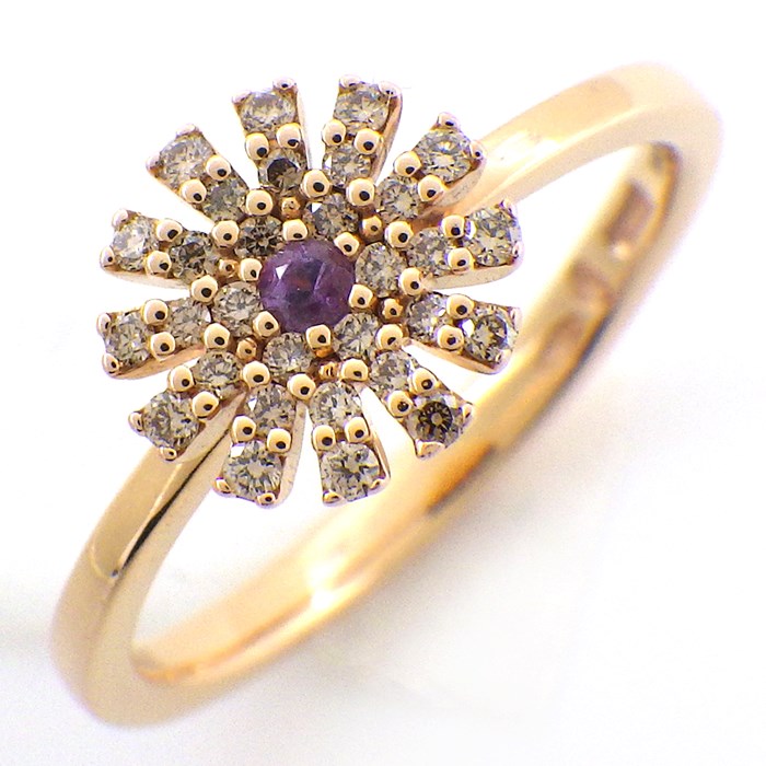 ダミアーニ DAMIANI リング マルゲリータ 8mm 20073016 マーガレット 1ポイント アメジスト パヴェ ブラウン ダイヤモンド 0.13ct K18PG 8.5号 【箱・保付き】 【中古】