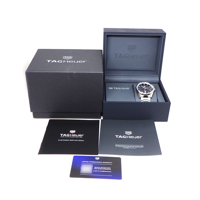 タグ・ホイヤー TAG Heuer 腕時計 カレラ ツインタイム WBN201A.BA0640 サンレイ カレンダー デュアルタイム表示 裏スケ ネイビー 文字盤 SS 自動巻き 【箱・保付き】 【中古】