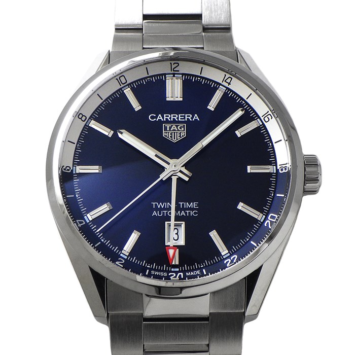 タグ・ホイヤー TAG Heuer 腕時計 カレラ ツインタイム WBN201A.BA0640 サンレイ カレンダー デュアルタイム表示 裏スケ ネイビー 文字盤 SS 自動巻き 【箱・保付き】 【中古】