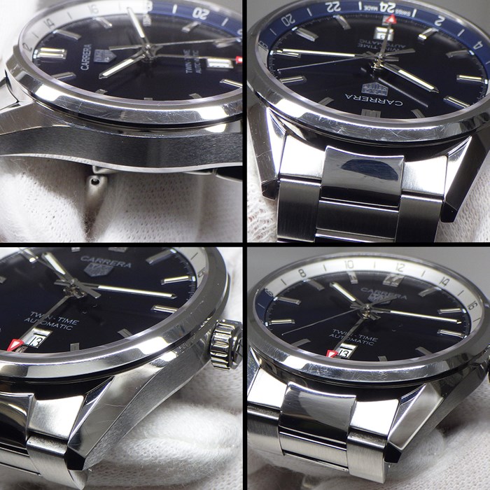 タグ・ホイヤー TAG Heuer 腕時計 カレラ ツインタイム WBN201A.BA0640 サンレイ カレンダー デュアルタイム表示 裏スケ ネイビー 文字盤 SS 自動巻き 【箱・保付き】 【中古】