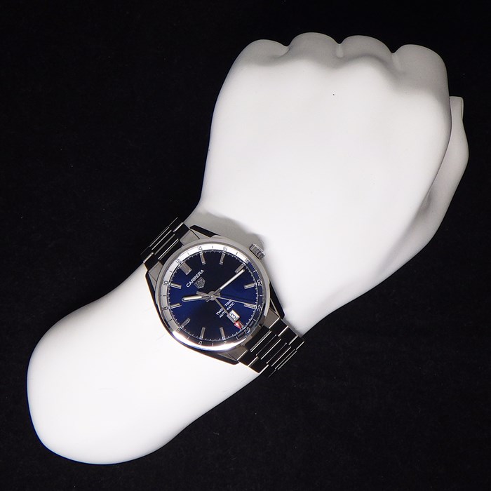 タグ・ホイヤー TAG Heuer 腕時計 カレラ ツインタイム WBN201A.BA0640 サンレイ カレンダー デュアルタイム表示 裏スケ ネイビー 文字盤 SS 自動巻き 【箱・保付き】 【中古】