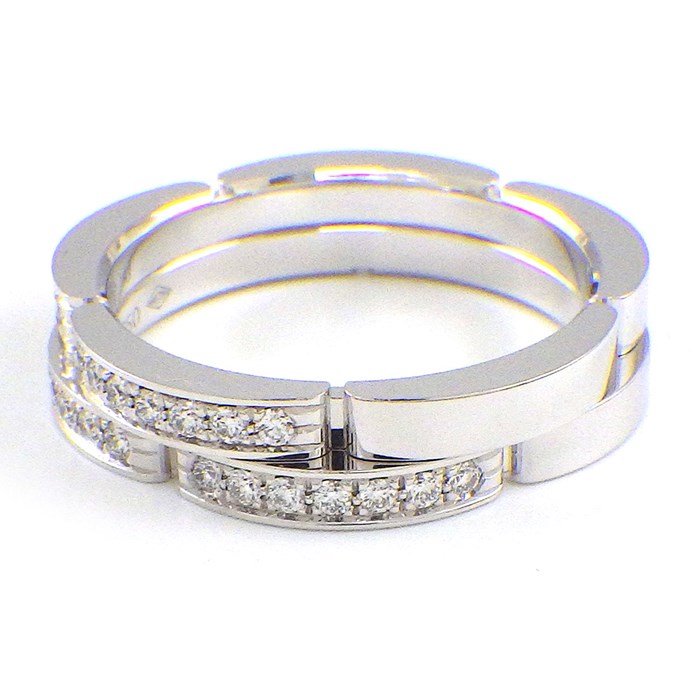 カルティエ Cartier リング マイヨンパンテール ウェディング バンド B4098900 2連 セミパヴェ 42ポイント ダイヤモンド 計0.30ct K18WG 10号 / #50 【箱・保付き】 【中古】