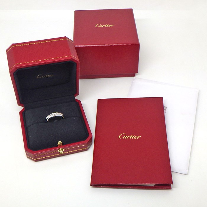 カルティエ Cartier リング マイヨンパンテール ウェディング バンド B4098900 2連 セミパヴェ 42ポイント ダイヤモンド 計0.30ct K18WG 10号 / #50 【箱・保付き】 【中古】