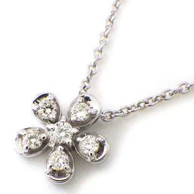 スタージュエリー STAR JEWELRY ネックレス フラワーモチーフ ダイヤモンド 0.06ct K10WG 【中古】