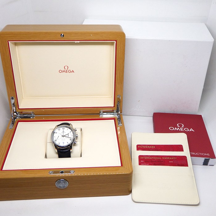 オメガ OMEGA 腕時計 デ・ヴィル アワービジョン 431.13.42.51.02.001 クロノメーター クロノグラフ デイト スモールセコンド シルバー文字盤 SS ブラック アリゲーターレザーベルト 自動巻き 【箱・保付き】 【中古】