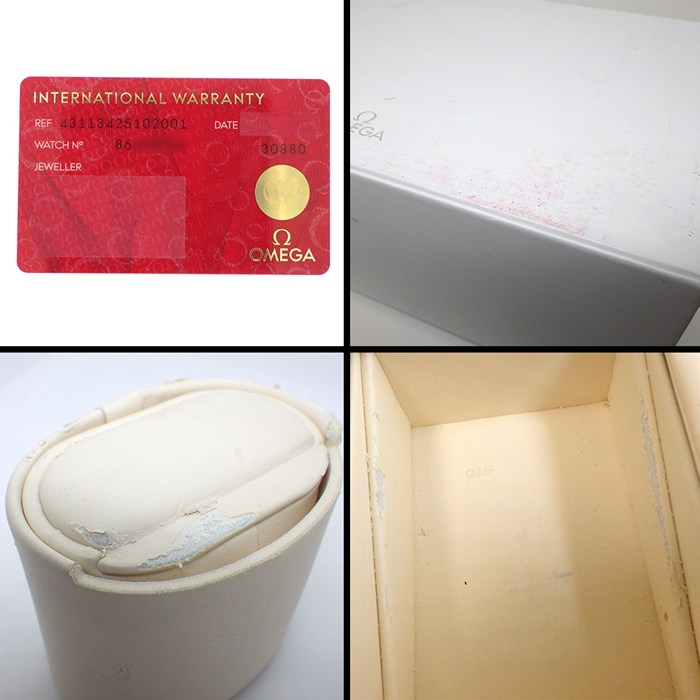 オメガ OMEGA 腕時計 デ・ヴィル アワービジョン 431.13.42.51.02.001 クロノメーター クロノグラフ デイト スモールセコンド シルバー文字盤 SS ブラック アリゲーターレザーベルト 自動巻き 【箱・保付き】 【中古】