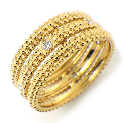 モーブッサン MAUBOUSSIN リング ル プルミエ ジュール 3ロウ ミルグレイン 6ポイント ダイヤモンド K18YG 8.5号 【箱・保付き】 【中古】