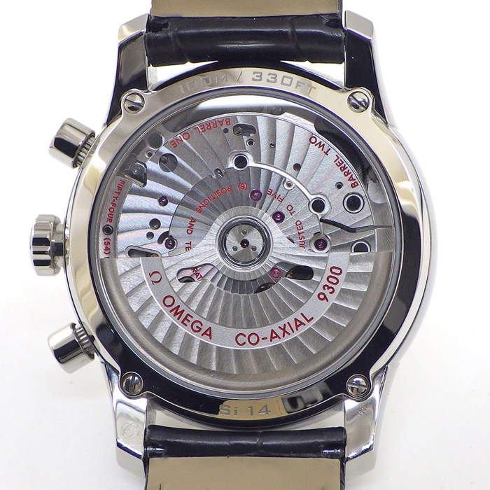 オメガ OMEGA 腕時計 デ・ヴィル アワービジョン 431.13.42.51.02.001 クロノメーター クロノグラフ デイト スモールセコンド シルバー文字盤 SS ブラック アリゲーターレザーベルト 自動巻き 【箱・保付き】 【中古】