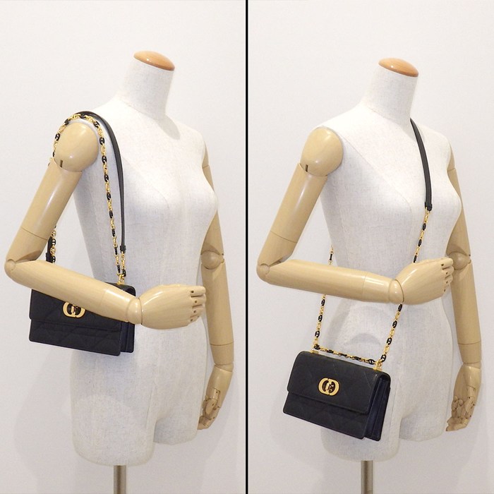 ディオール Dior ショルダーバッグ ミス カロ ミニバッグ S5169UDAX_M900 ブラック マクロカナージュラムスキン ゴールド金具 【中古】