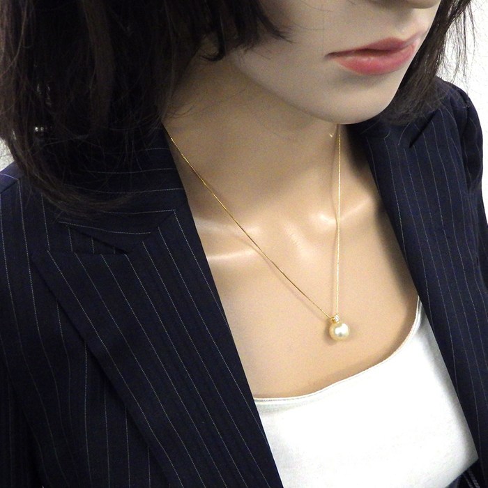タサキ 田崎真珠 TASAKI ネックレス 1ポイント パール 11.5mm珠 ダイヤモンド 0.13ct K18YG 【中古】