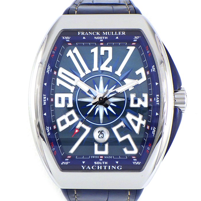 フランクミュラー FRANCK MULLER 腕時計 ヴァンガード ヨッティング V45SCDT ACBL デイト カレンダー ブルー サンレイ コンパス 文字盤 SS ブルー クロコダイル レザー/ラバー ベルト 自動巻き 【箱・保付き】 【中古】