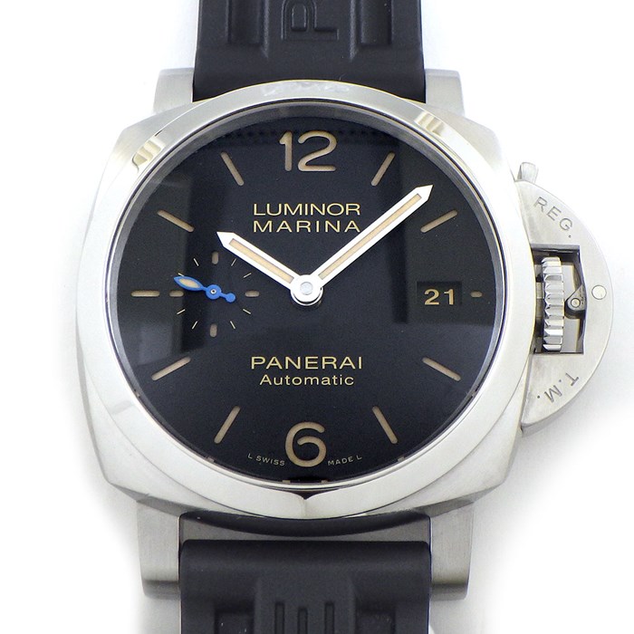 パネライ PANERAI 腕時計 ルミノール マリーナ 1950 アッチャイオ PAM01392 デイト 裏スケ 3デイズ ブラック 文字盤 ブラック ラバー SS 自動巻き 【中古】