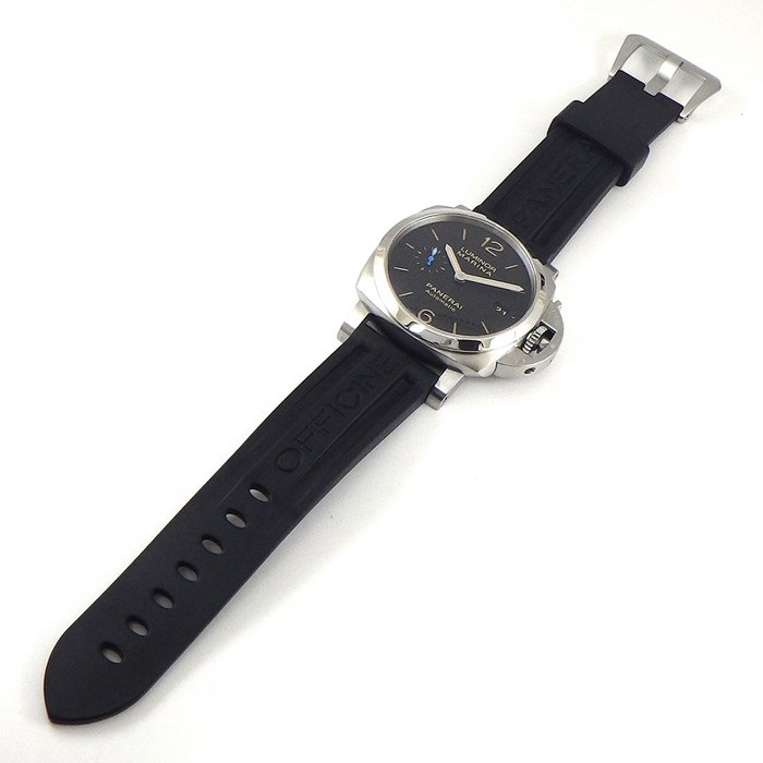 パネライ PANERAI 腕時計 ルミノール マリーナ 1950 アッチャイオ PAM01392 デイト 裏スケ 3デイズ ブラック 文字盤 ブラック ラバー SS 自動巻き 【中古】