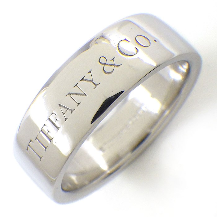 ティファニー Tiffany & Co. リング フラット バンド 6.0?幅 ロゴ PT950 14号 【中古】