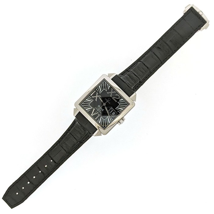 オメガ OMEGA 腕時計 デ・ヴィル X2 ビッグデイト 7813.50.31 コーアクシャル 夜光針 スクエア ブラック文字盤 SS ブラック アリゲーターレザーベルト 自動巻き 【中古】