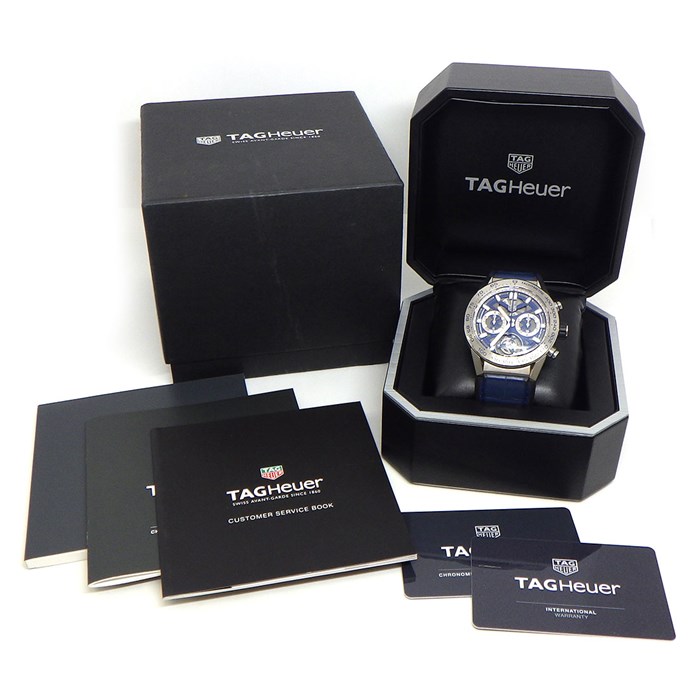 タグ・ホイヤー TAG Heuer 腕時計 カレラホイヤー02T トゥールビヨン ブルーエディション CAR5A8H.FC6448 日本限定50本 ブルー 文字盤 アリゲーター レザーベルト ラバー チタン 自動巻き 【箱・保付き】 【中古】