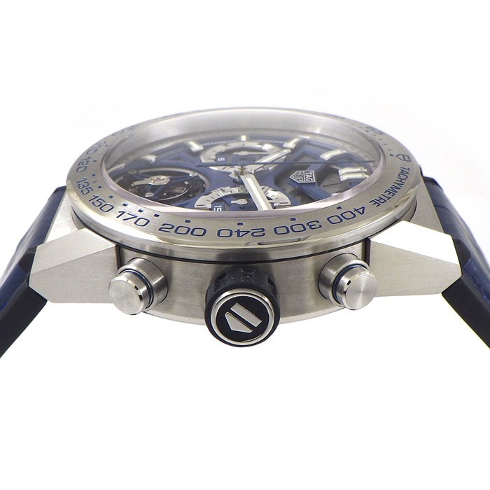 タグ・ホイヤー TAG Heuer 腕時計 カレラホイヤー02T トゥールビヨン ブルーエディション CAR5A8H.FC6448 日本限定50本 ブルー 文字盤 アリゲーター レザーベルト ラバー チタン 自動巻き 【箱・保付き】 【中古】