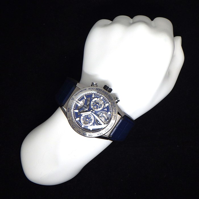 タグ・ホイヤー TAG Heuer 腕時計 カレラホイヤー02T トゥールビヨン ブルーエディション CAR5A8H.FC6448 日本限定50本 ブルー 文字盤 アリゲーター レザーベルト ラバー チタン 自動巻き 【箱・保付き】 【中古】